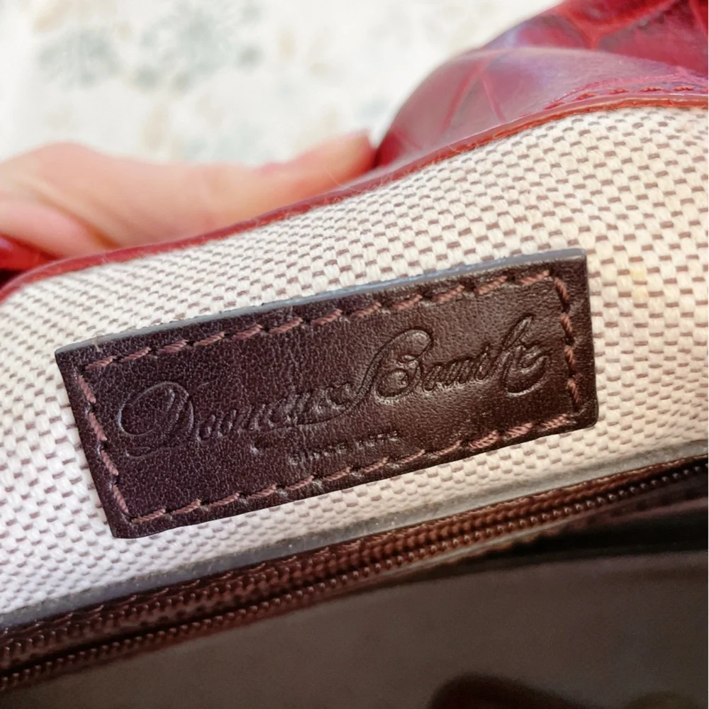 Dooney & Bourke Red Croc-Embossed Leather Hobo with Brown Trim